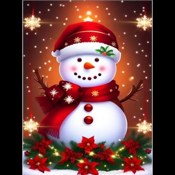 Holly Leaf Snowman Holiday Christmas Red Diamond Painting Kit New - Picture 2 of 7